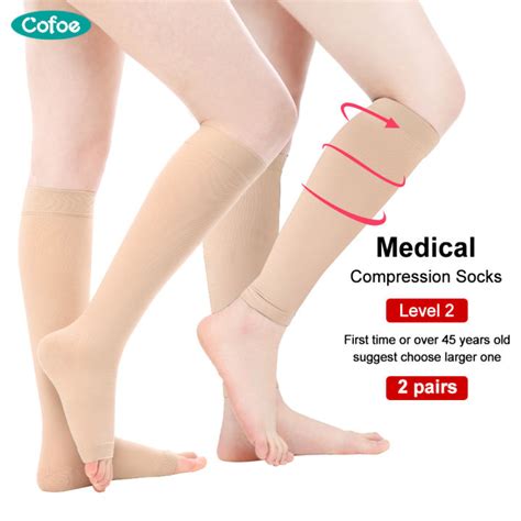 2 Paircofoe Elasticity Pressure Sock Compression Socks Calf Open Toe