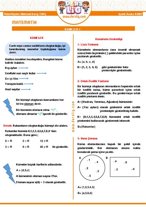 6 Sınıf Matematik Kümeler Test Pdf Sinif 2