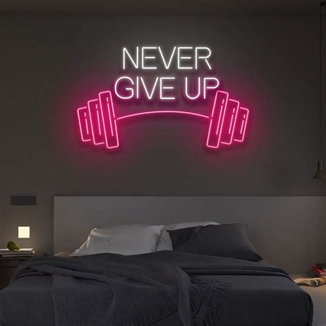 Handmadetneonsign Never Give Up Neon Sign Dumbbell Led Sign Home