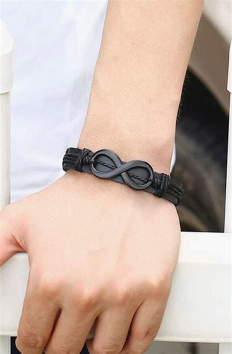 Mens Black Leather Infinity Bracelet Anniversary Gift For Etsy