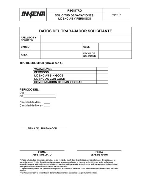 FOR RH 012 Formato DE Vacaciones Licencias Y Permisos REGISTRO