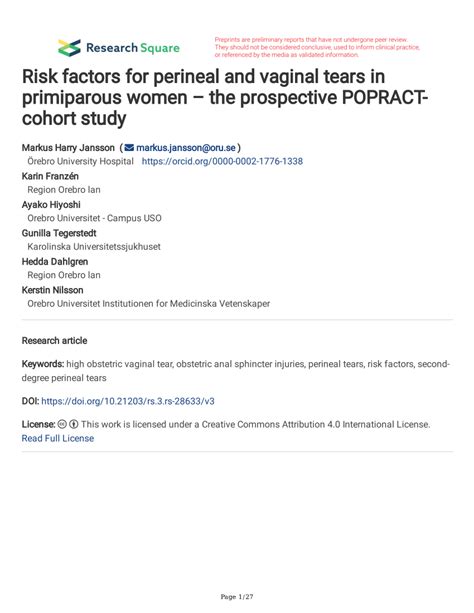 PDF Risk Factors For Perineal And Vaginal Tears In Primiparous Women