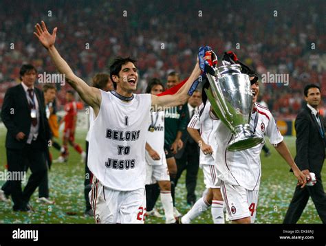 Ac Milan S Kaka Celebrates Holding The Uefa Champions League Trophy