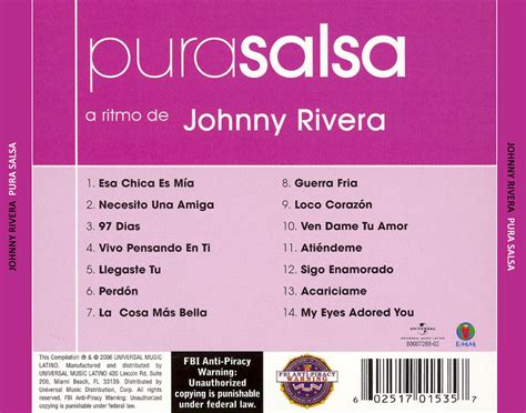 Car Tula Trasera De Johnny Rivera Pura Salsa Portada