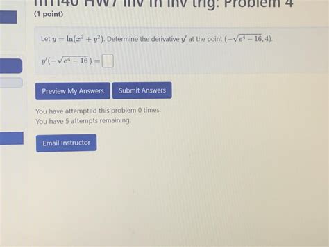 Solved 1 Point Let Y Ln X2 Y2 Determine The Derivative