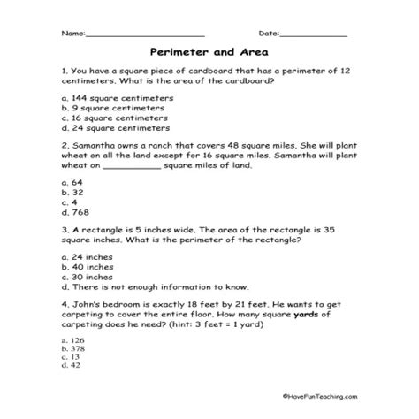 Perimeter And Area Worksheet By Teach Simple