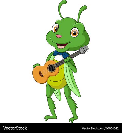 Cute Grasshopper Cartoon With Guitar Royalty Free Vector