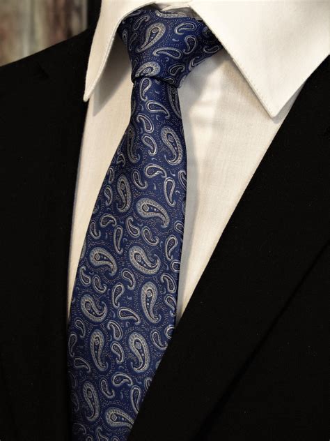 Blue Paisley Tie Mens Paisley Silk Necktie