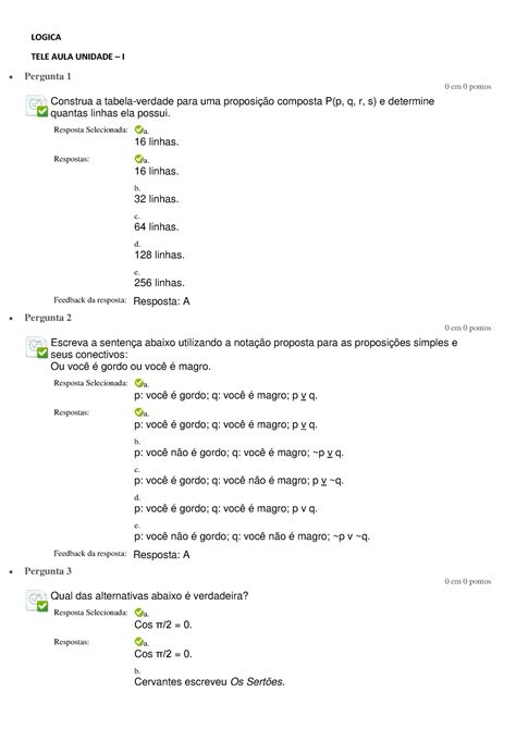 Logica Questionário I II III IV Video Aula I II III IV 2019 LOGICA