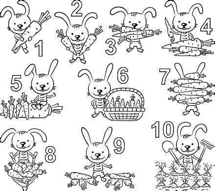 Angka Dalam Gambar Kartun Diatur Hitam Dan Putih Ilustrasi Stok - Unduh ...
