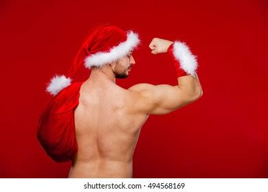 Sexy Muscular Man Santa Uniform Christmas Stock Photo 494568169