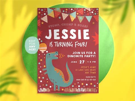 Dinosaur Birthday Invitation Dino Party Editable Template Etsy