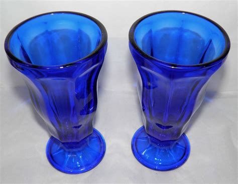 Pair Vintage Anchor Hocking Cobalt Blue Parfait Sundae Ice Cream Soda Glasses Ebay