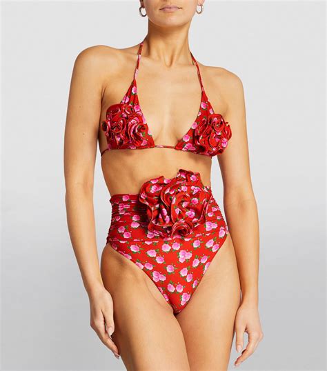 Magda Butrym Red Rose Print High Rise Bikini Bottoms Harrods Uk