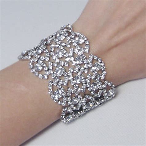 Rhinestone Wide Bridal Bracelet Wedding Cuff Bracelet