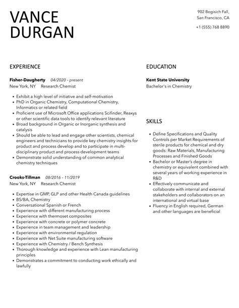 Research Chemist Resume Samples Velvet Jobs