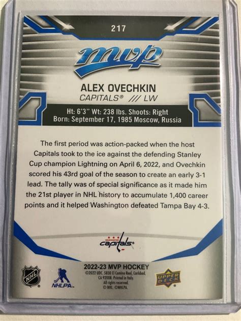 2022 23 Upper Deck MVP Blue 217 Alex Ovechkin For Sale Online EBay