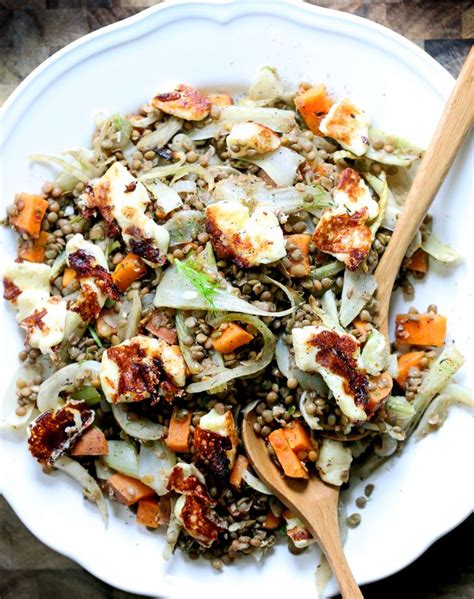 Warm Lentils With Fennel And Halloumi Recipe Winter Salad Recipes Salad Recipes Salad Side