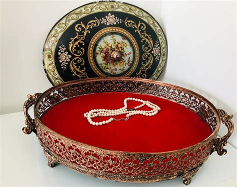 Vintage Matson Style Oval Ormolu Filigree Jewelry Box With Etsy