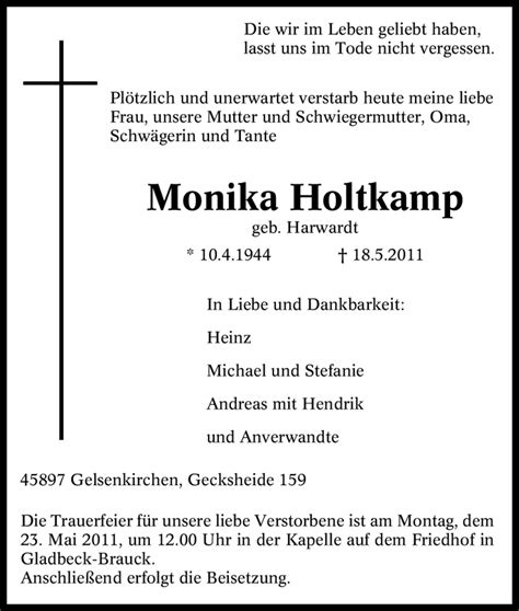 Traueranzeigen Von Monika Holtkamp Trauer In NRW De