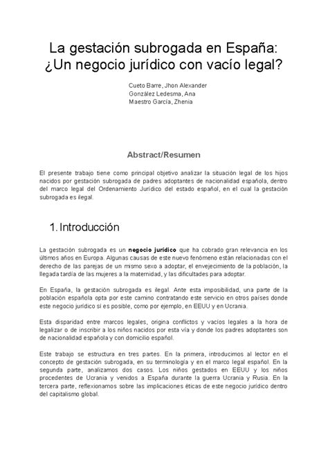 LA Gestación Subrogada La gestación subrogada en España Un negocio