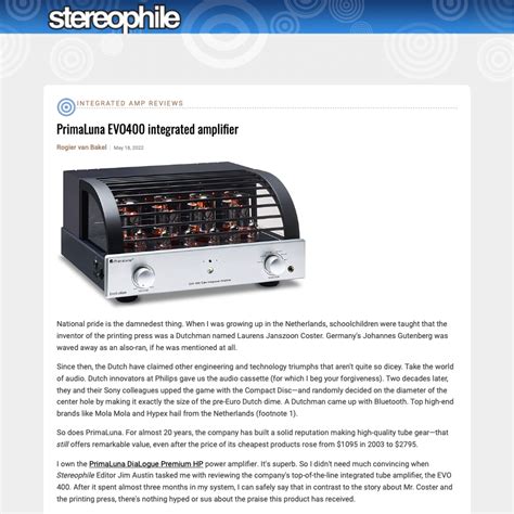Reviews Evo 400 Integrated — Primaluna Usa