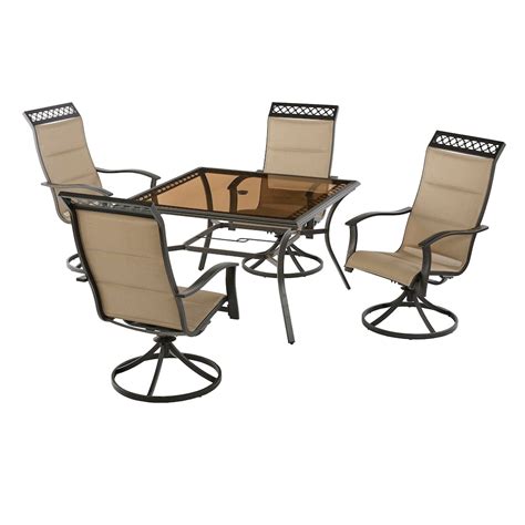 Hampton Bay Statesville Scroll 5 Piece Steel Padded Sling Swivel Outdoor Patio Dining Set