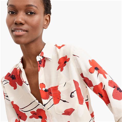 J Crew Silk Poppy Print Blouse In Natural Cerise Red Lyst