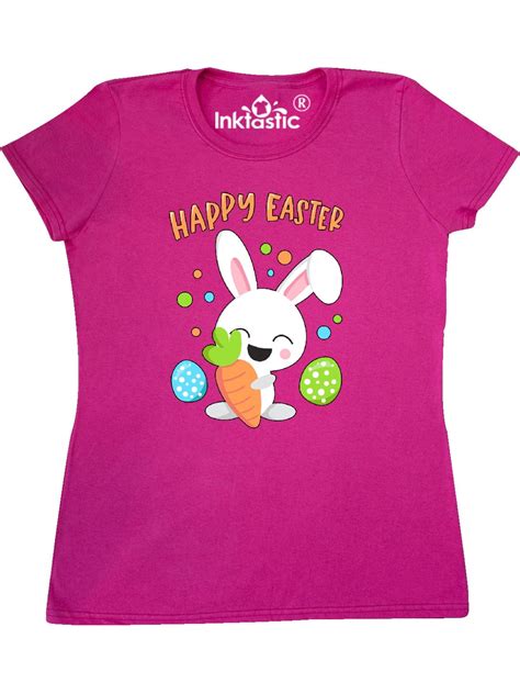 Inktastic Happy Easter Bunny With Eggs And Carrot Womens T Shirt