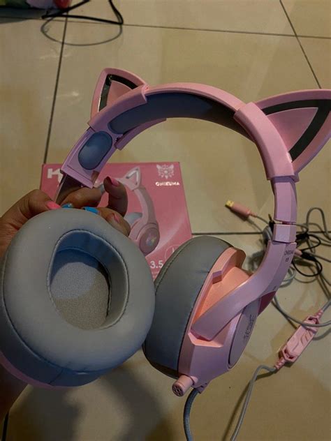 Onikuma K Pink Cat Ear Cutie Gaming Headphones Deep Bass Stereo