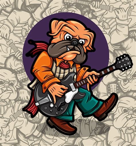 Lindo perro pug tocando guitarra ilustración Vector Premium