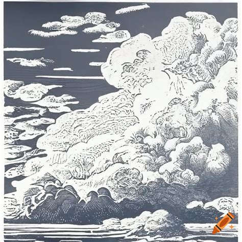 Monochrome Linocut Engraving Of Sky And Clouds On Craiyon