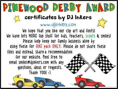 Pinewood Derby Awards Printable Certificates For Cub Scouts By Dj Inkers