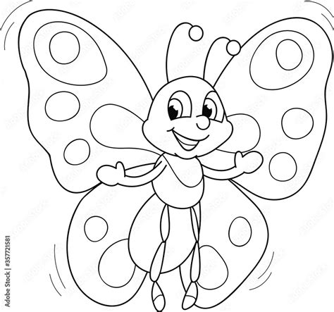 Coloring Page Outline Of Cartoon Smiling Cute Butterfly Colorful