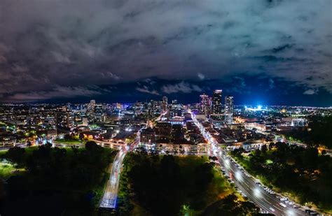 Premium Photo | Aerial view at night of adelaide's famous skyline in ...