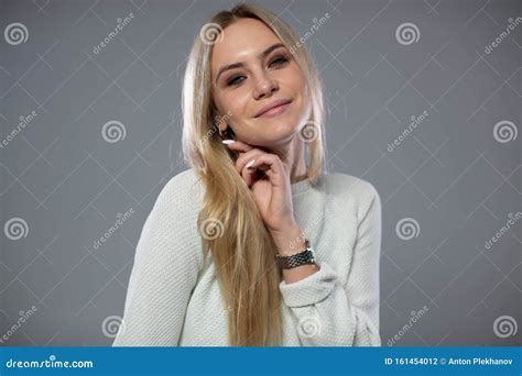 Portrait Of A Cute Smiling Blonde Stock Photo Image Of Dyed Serious