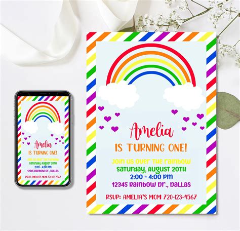 Editable Rainbow Invitation Rainbow Birthday Invitation Template Girl