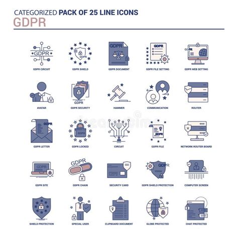 Vintage Gdpr Icon Set 25 Flat Line Icon Set Stock Vector Illustration Of Protection File