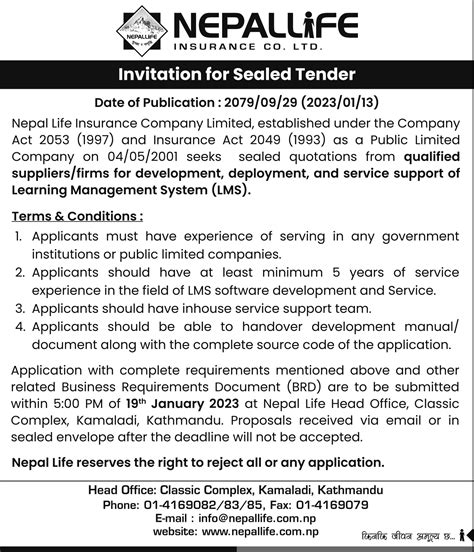 Lms Tender Notice Notices Nepal Life Insurance