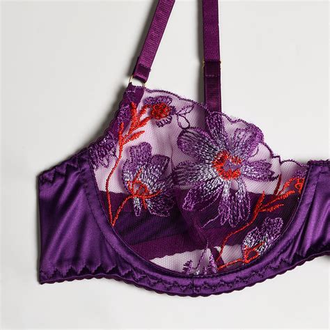 Дамско бельо Ellolace Floral Lingerie Fancy Transparent Sutien Brief Set with Garters Embroidery