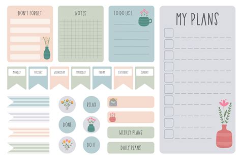 Cute weekly planner, to do list and notes template. Note paper and ...