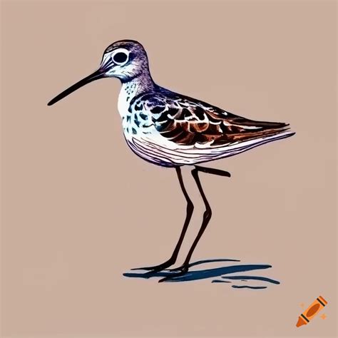 Common Sandpiper In Brown And Blue Line Drawing On Craiyon