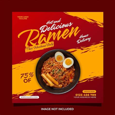 Premium Vector | Hot and delicious ramen mobile square banner template for social media pos