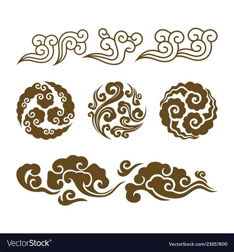 Chinese Clouds Asian Swirl Cloud Set Royalty Free Vector