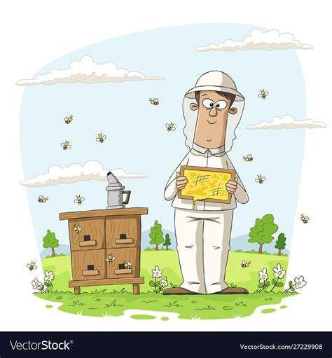 Beekeeper With Honey Vector Image On Hand Drawn Vector Illustrations Bee Keeping Vector