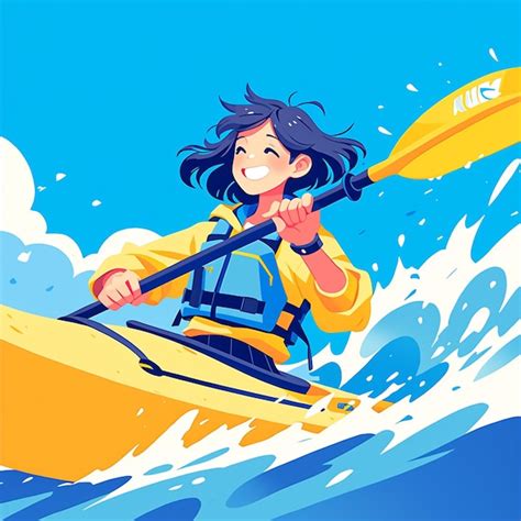 A Toronto Girl Paddles A Kayak In Cartoon Style Premium Ai Generated