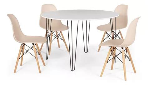 Mesa De Comedor Hairpin Cm Blanca Con Sillas Eames Eiffel Color Nude MercadoLibre