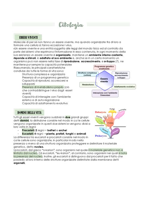 Appunti Biologia Citologia Molecole Di Per S Non Fanno Un Essere