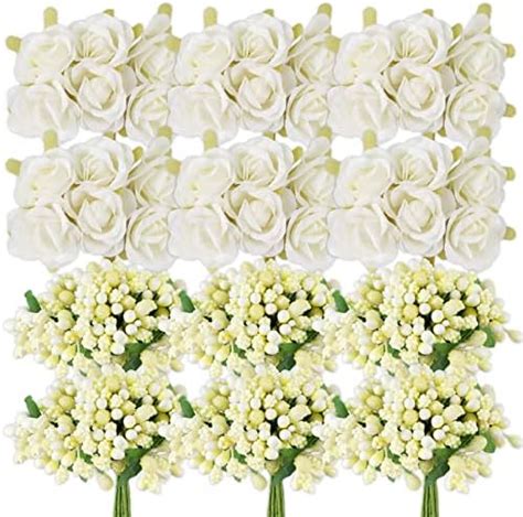 Betessin Pcs Rose Artificielle De T Te Blanc Fausse T Te Bouquet De