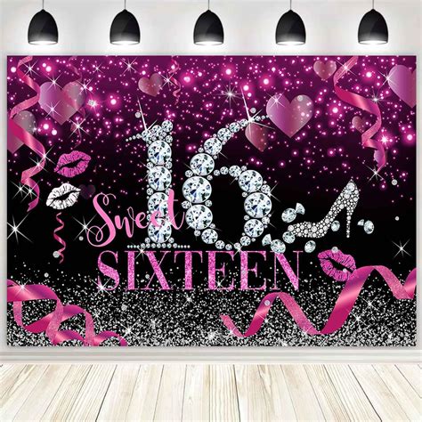 Sensfun Hot Pink Sweet 16 Birthday Backdrop Sparkle Bokeh